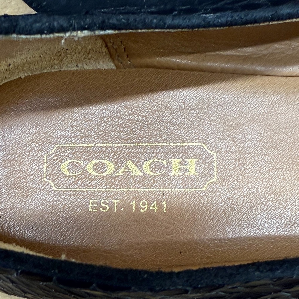 Coach Catrin Snake Embossed Leather Flats 7.5 Black Ballet Slip On - Picture 11 of 11